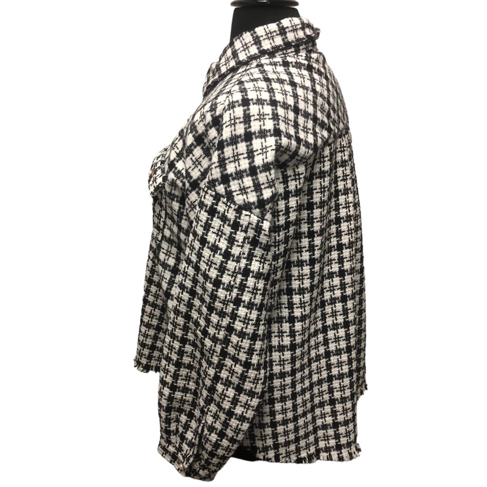 Umgee Shacket Jacket Plaid Black White Cozy Oversized Tweed Frayed Hem Womens 1X - Picture 7 of 12